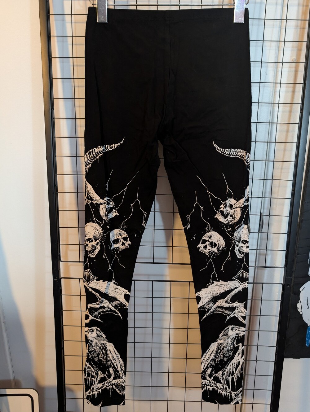 Black Gothic Skull Goat Print Leggings - Picture 2 of 2